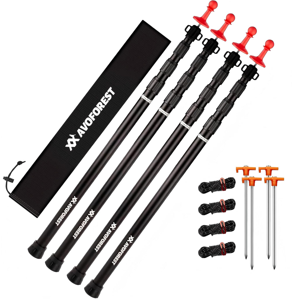 AVOFOREST tarp poles assembly shown for quick camping setup and portability