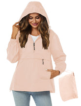 Avoogue lightweight rain jacket with hood keeps you dry during sudden showers.