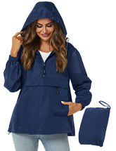 Avoogue hooded rain jacket navy provides reliable rain protection for city commutes.