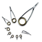 AWHZngE rod guides set with gold ring enhances casting distance and accuracy.