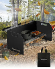 AwnPror stove windscreen assembled for portable outdoor cooking protection.