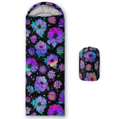Axolotl iridescent flowers sleeping bag closed; compact warmth for camping