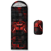 Axolotl Gamepad Sleeping Bag front view with waterproof shell for camping.