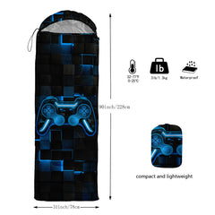 Axolotl gamepad sleeping bag setup with gear demonstrates versatile outdoor comfort