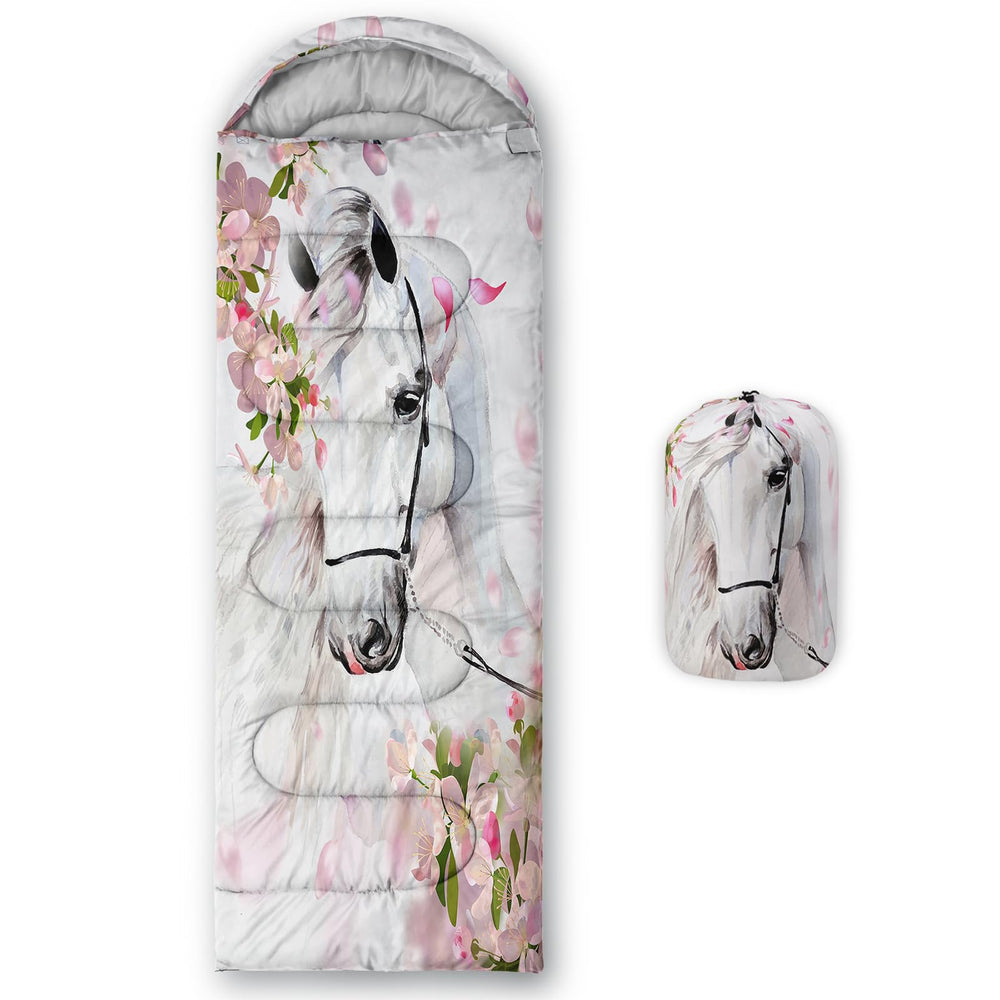 Axolotl pink sleeping bag front view showing compact travel-friendly design for kids