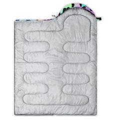 Axolotl leopard print sleeping bag with compression sack for easy travel.