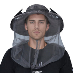 AYAMAYA Mosquito Net Hat built-in fans cools your face on hot days outdoors.