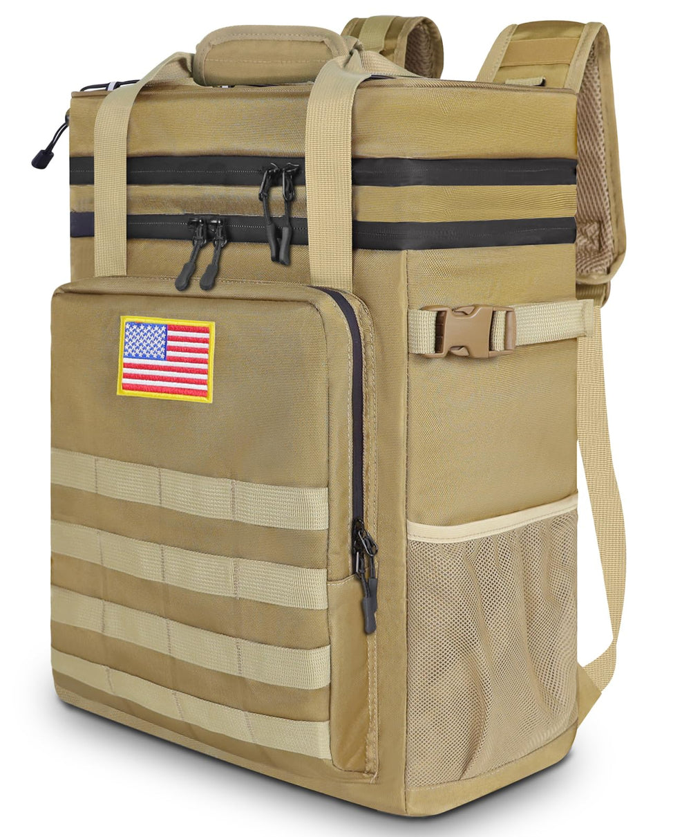 AYAMAYA tactical backpack cooler front view shows rugged 900D fabric for outdoor adventures.