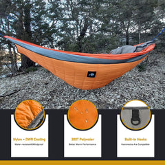 AYAMAYA underquilt elastic end straps securing hammock for easy setup