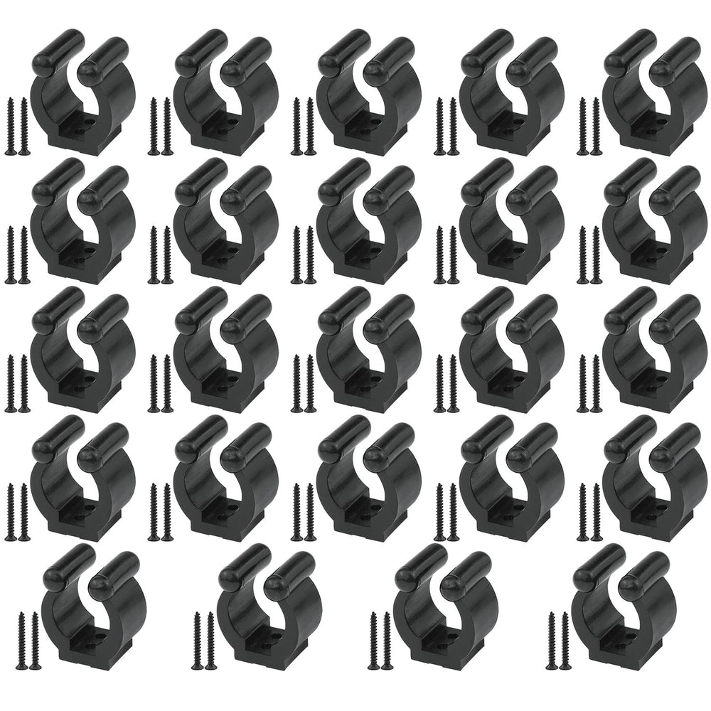 AYLIFU 24-pack fishing rod clips with screws – front view (Black)
