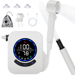 AYWOHA camping shower battery life indicator showing long-lasting power for outdoor use