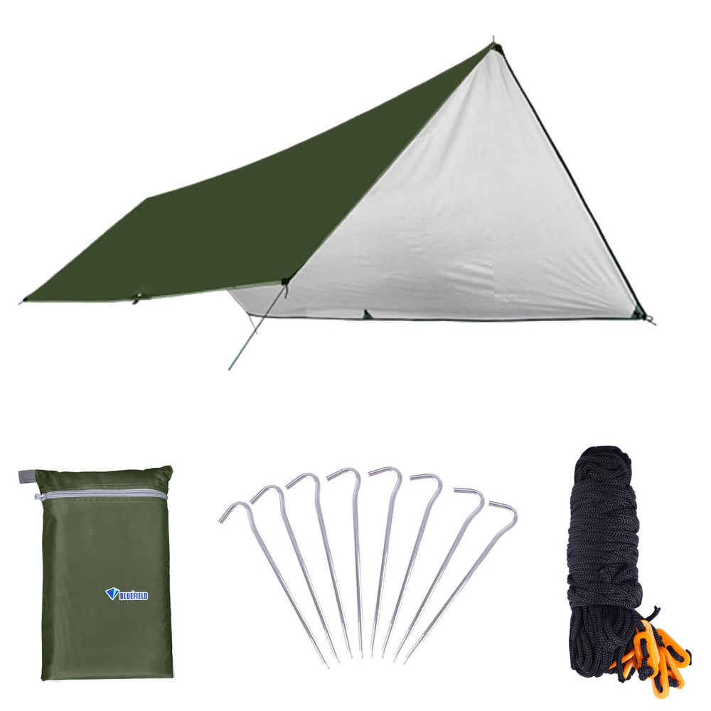Azarxis Hammock Rain Fly setup shows quick shelter for rain or sun during camping
