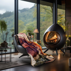 AZITREK sherpa-lined blanket worn as poncho for hands-free outdoor warmth.