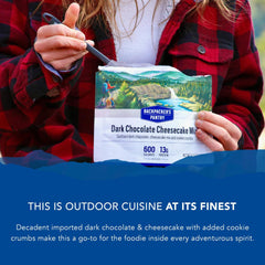 Backpacker's Pantry Dark Chocolate Cheesecake Mix prepared dessert ready in minutes at campsite.