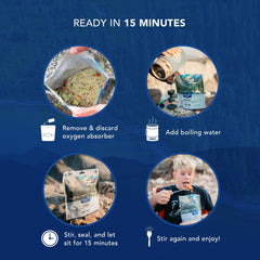 Backpacker's Pantry Dark Chocolate Cheesecake Mix in a compact travel pack for camping.