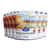 Backpacker's Pantry White Bean Chicken Green Chile Stew packaging offers a lightweight, easy-add-water meal on trail.
