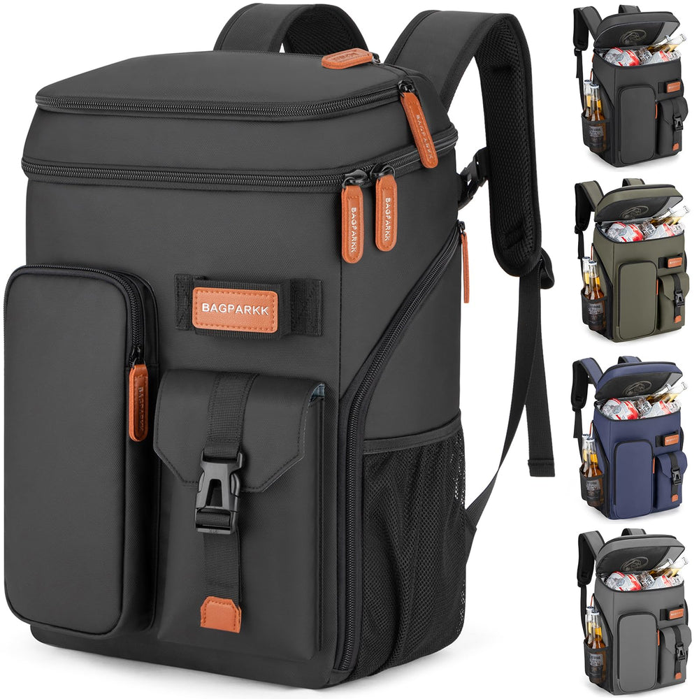 BAGPARKK insulated cooler backpack front view with 33-can capacity for picnics and travel