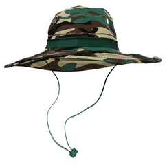 BaHoki Essentials military-style bucket hat with camo wide brim for sun protection during outdoor adventures.