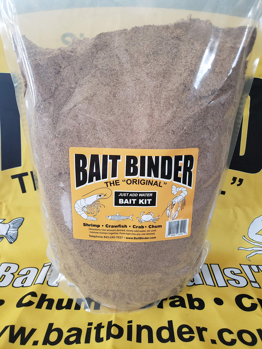 Bait Binder Fish Chum Kit Original shrimp image illustrating premium attractant for reliable bites