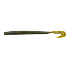 BAITFUEL Big Bopper Worm green pumpkin side view highlights slim profile for weed-friendly fishing.