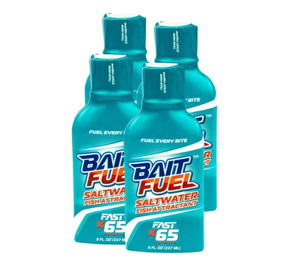 BAITFUEL X65 Saltwater Gel bottle for easy lure application and attraction.