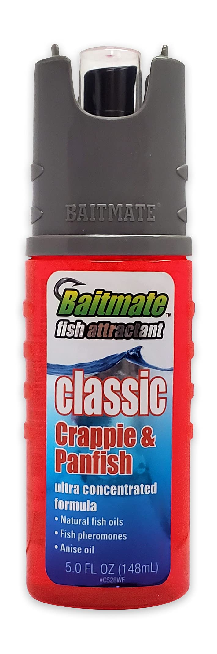 BAITMATE Classic Crappie and Panfish Scent bottle highlights rich formula that lures panfish in fresh water.