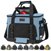 BALEINE extra-large soft cooler in teal and black closed for secure transport.