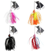 Close-up of Balifly Buzzbaits double rotating spinner blades with silicone skirts