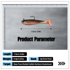 Balifly lure with orange paddle tail and 3D eyes for predatory appeal