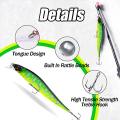 Balifly jerkbait natural swimming action with rapid vibrations attracts predatory fish more effectively.