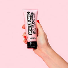 Ballsy BoobGuard hand application demonstrates quick-drying formula for on-the-go fresh feeling.