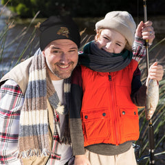 Close-up of the embroidered carp design on the Bang Tidy fishing hat.
