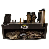 Banks Outdoors blind storage wall shelf with rubber-lined shelves keeps gear quiet and organized.