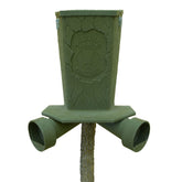 Banks Outdoors gravity-fed feed bank mounted on a tree, weatherproof and deer-friendly.