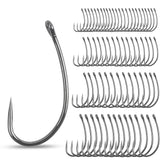 Barbless fishing hooks close-up with curve shank