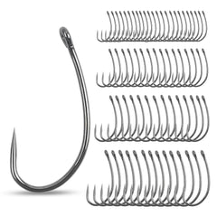 Barbless fishing hooks close-up with curve shank