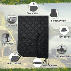 Barydat Woobie Blanket opened for campsite shelter or picnic on damp ground.