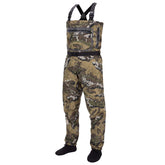 BASSDASH breathable veil camo front view waders for enhanced stealth on water edges