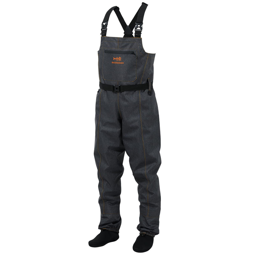 Bassdash Denim Chest Waders front view for fishing and hunting