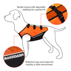 BASSDASH Dog Safety Vest adjustable strap emphasizes customizable comfort during active work