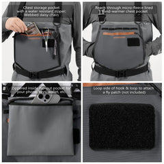 Bassdash Flex men's nylon waders back D-ring for easy net carry.