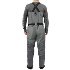 Bassdash Flex men's nylon waders stocking feet close-up showing durable neoprene for frequent use.