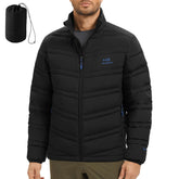BASSDASH men's puffy down jacket front view showing windproof shell for cold days