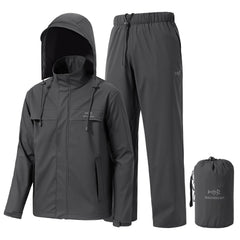 BASSDASH men's rain suit front jacket view highlights waterproof protection for wet commutes.