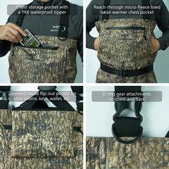 BASSDASH PVC boot feet with deep tread provide solid grip on slippery banks