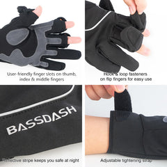 BASSDASH WintePro gloves fleece lining delivers warm comfort on winter hikes.