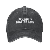 BATH BEES Live Laugh Toaster Bath Hat front graphic in black, stylish sun protection for outdoor days.