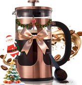 Bayka 34oz French press copper finish with durable borosilicate glass for rich coffee.