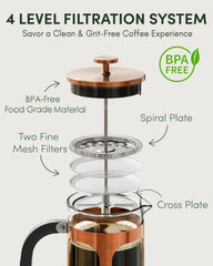 Bayka stainless steel plunger and filter components for easy disassembly and cleaning.