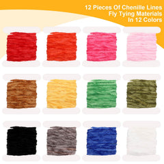 Assorted gray and green chenille for fly tying